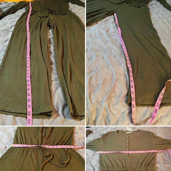 Francescas Miami Christina Button Front Rib-Knit Jumpsuit Olive Green M NWT - Picture 11 of 12